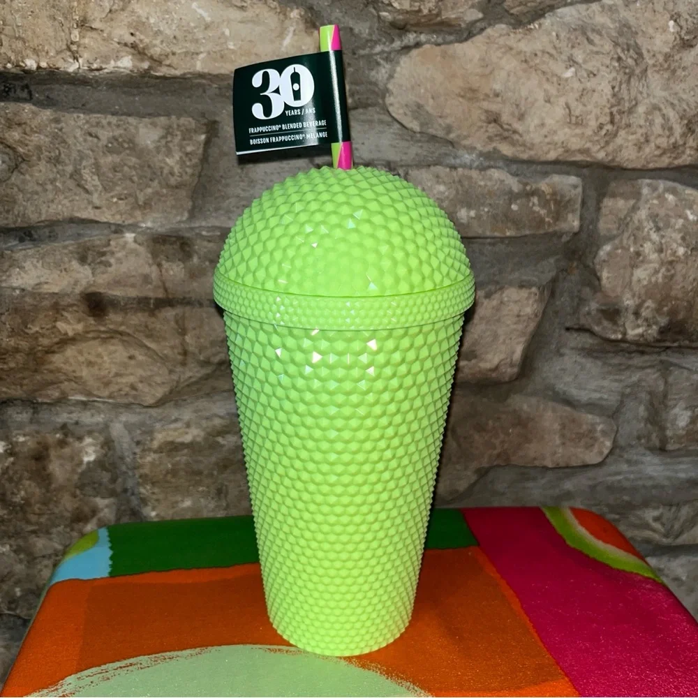 NWT STARBUCKS 30th Anniversary Frappuccino Studded Lime Green Cold Cup 16oz